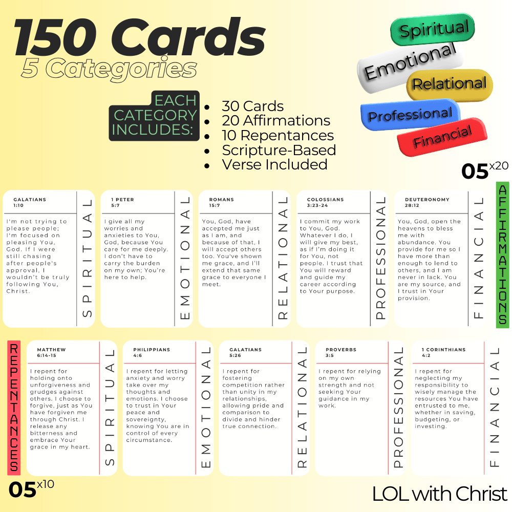 Christian Affirmation & Prayer Cards – Bible Verse Scripture Set